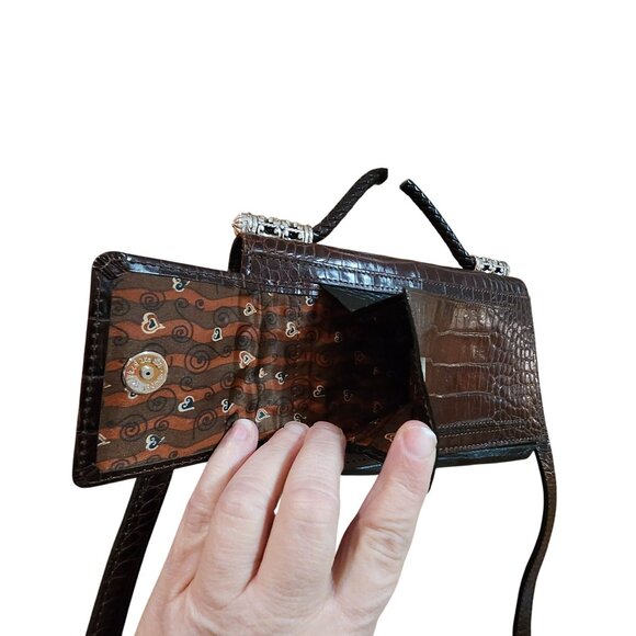 Brighton Crocodile Embossed Leather Crossbody Purse With Silver Accents & Adjust - Picture 4 of 7